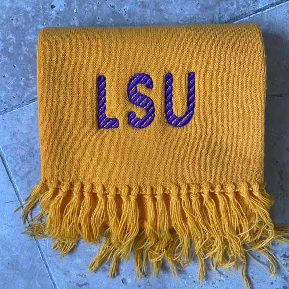 LSU Embroidered Scarf Unisex Gold with Purple LSU Stiching Warm Fringe Tigers - Picture 5 of 10